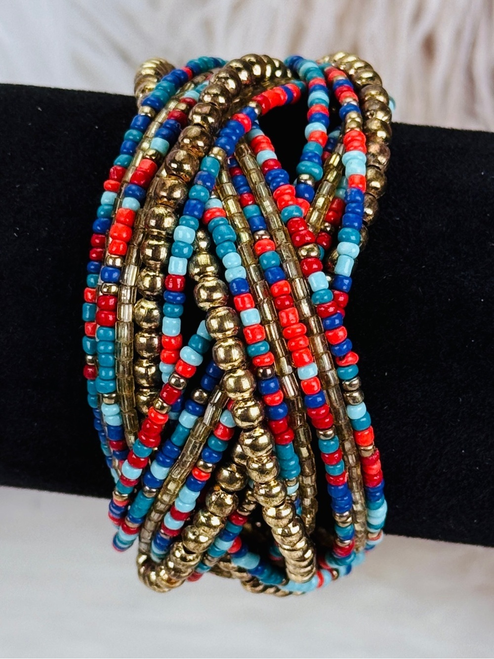 Bohemian chic adjustable, braided Multicolor Beaded Bracelet